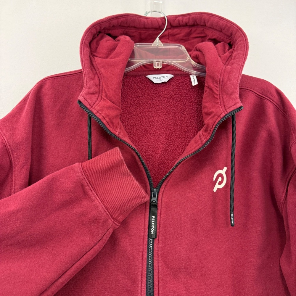 Peloton Heavyweight Full Zip Hoodie Burgundy Fleece Lined Zippered Jacket XLβ